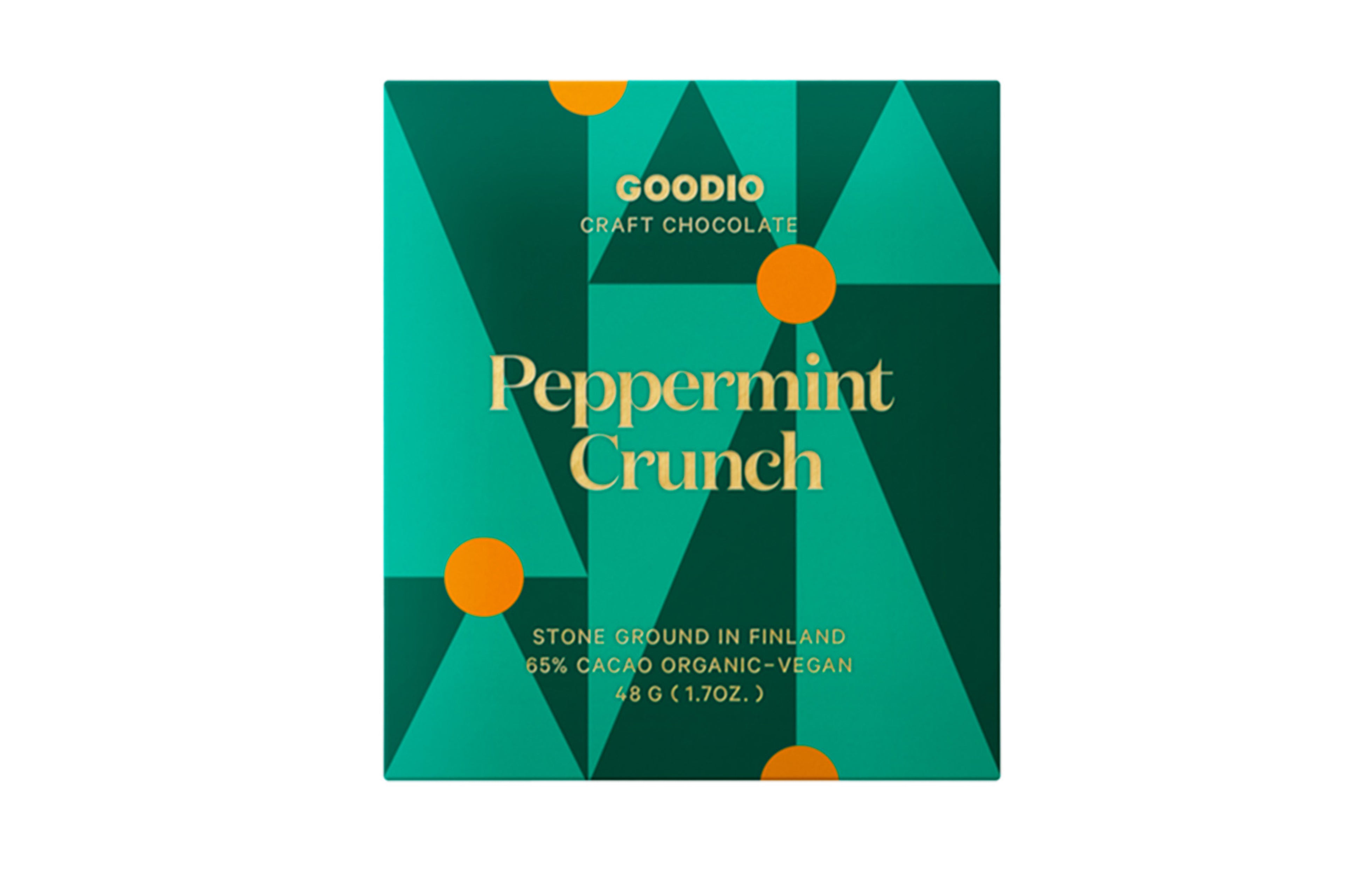 Goodio Peppermint Crunch chocolate packaging on a white background
