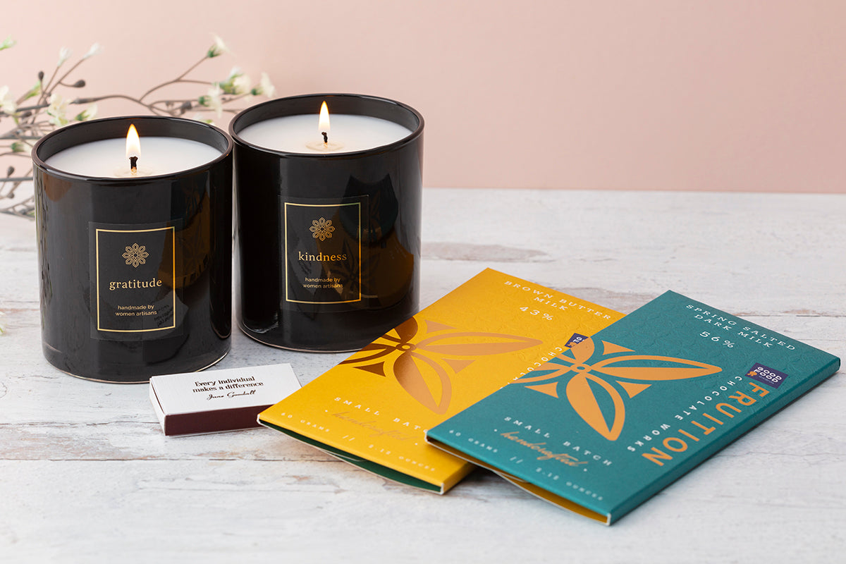 Artisanal Chocolate Gift Set with Orange Blossom & Cedar Scented Candles