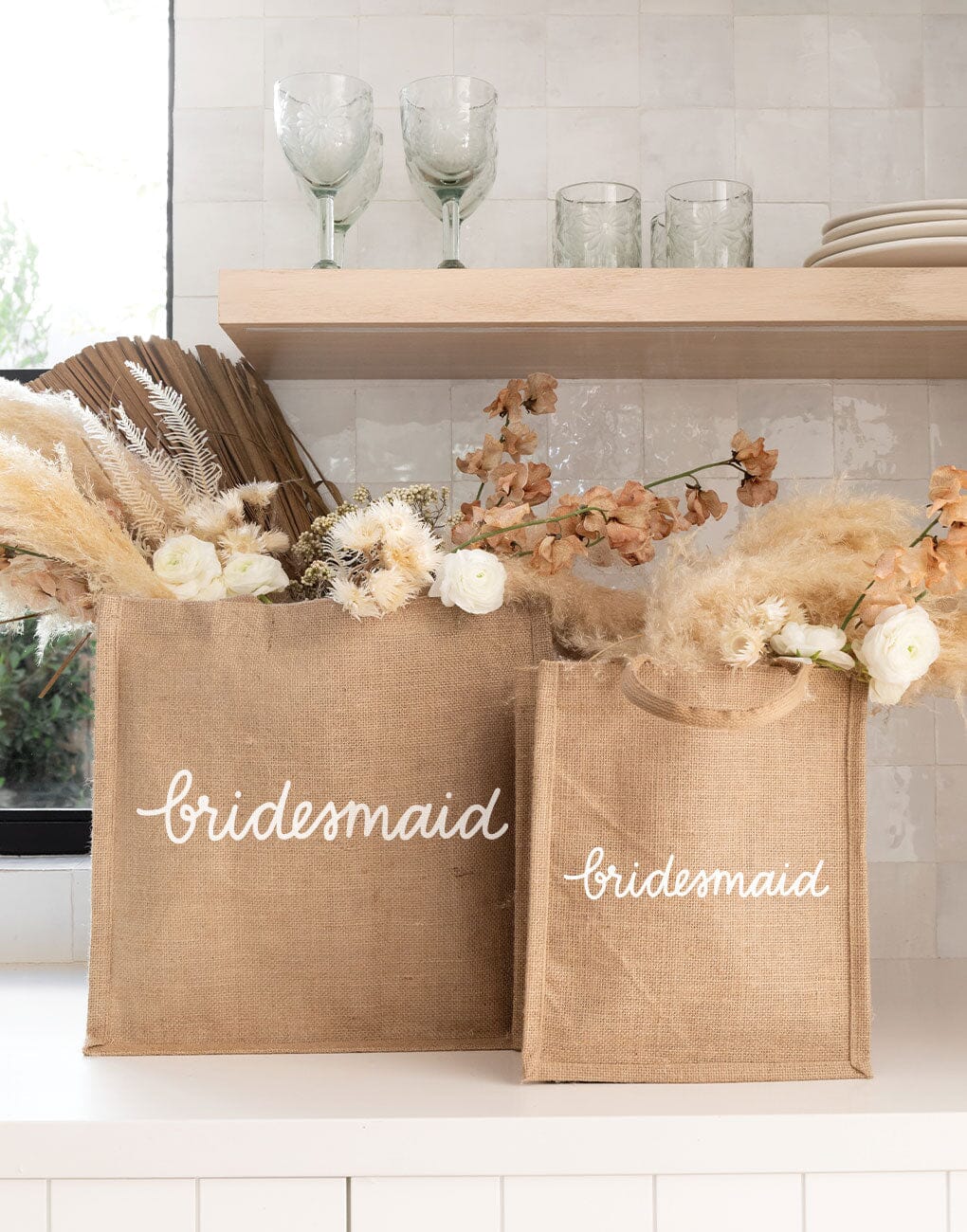 Bridesmaid Reusable Gift Tote In White Font | The Little Market