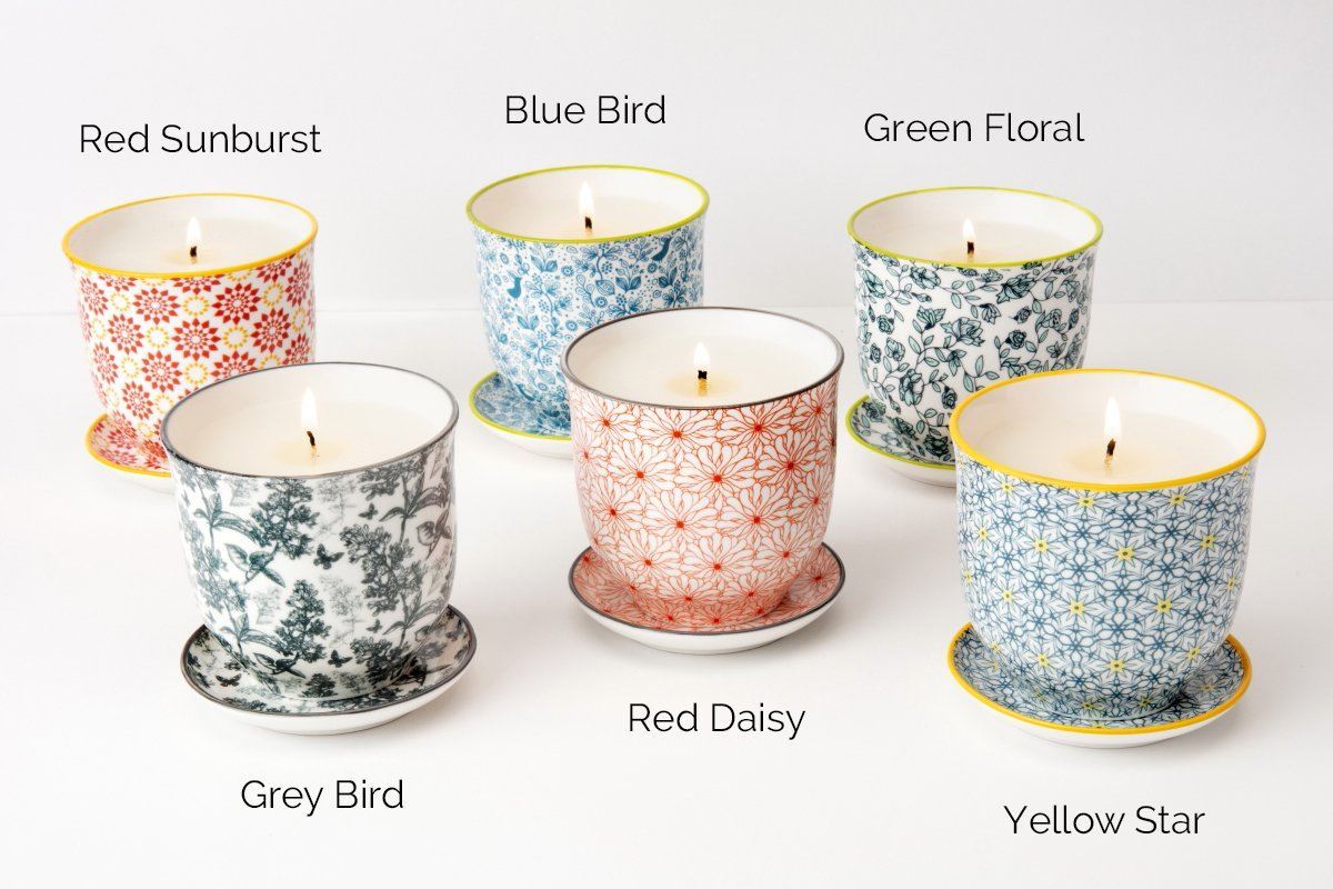 These soy blend candles make great re-usable gifts as they turn into flower pots when the wax is gone! Poured in the United States by women artisans. 