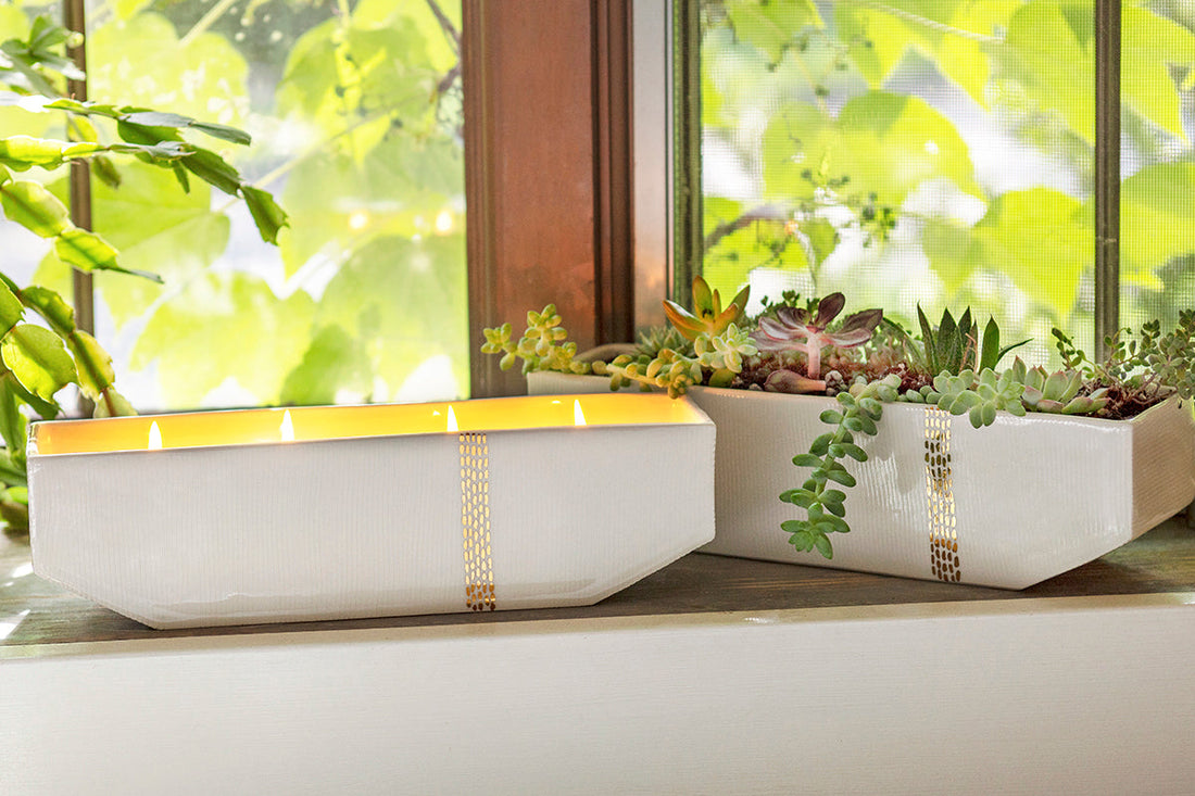 Linnea 4-Wick Centerpiece - handcrafted soy blend candles designed by hand by Tandem Ceramics. Meaningful gift that gives back.