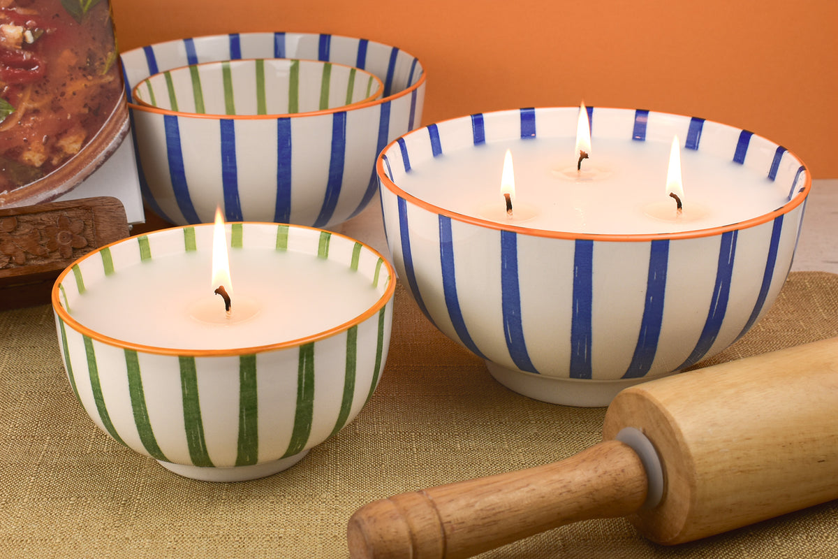 Tuscany Striped Bowl Candles