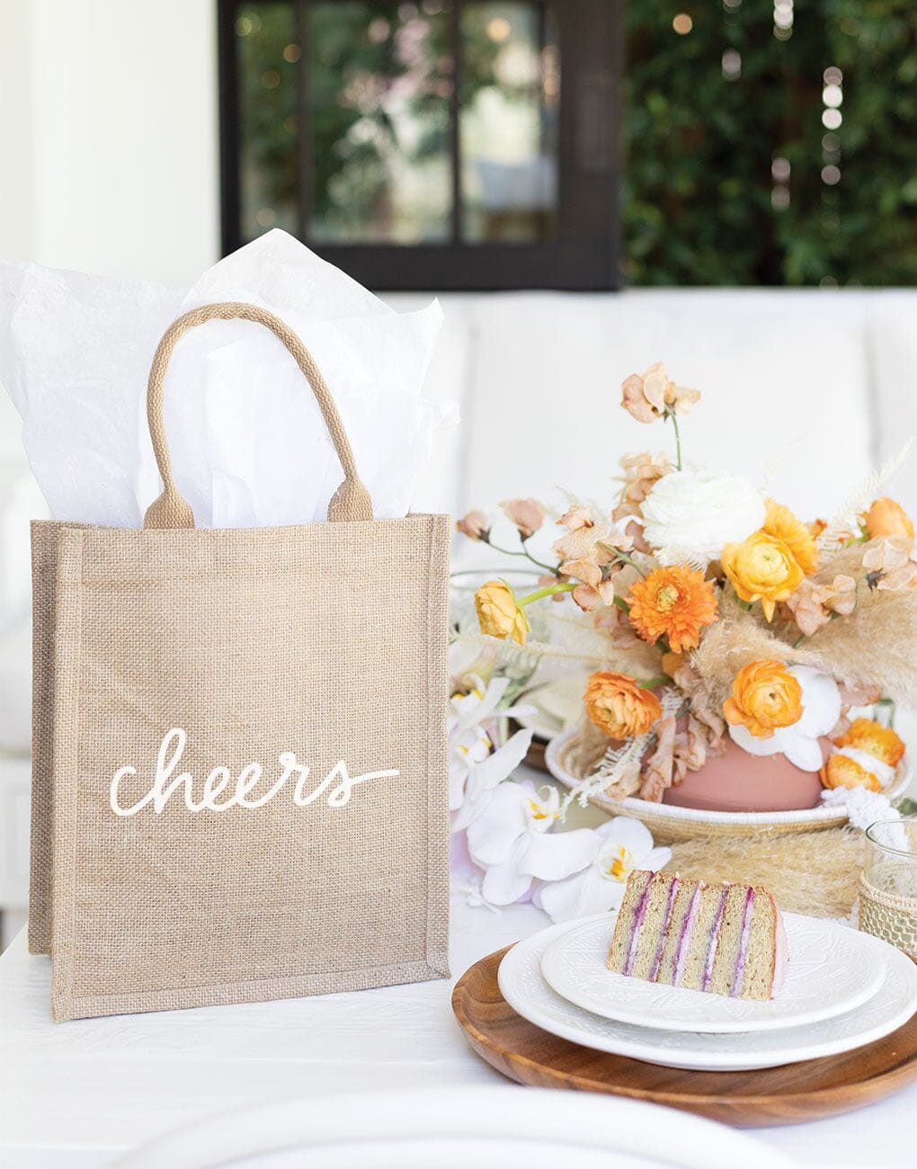 Medium Cheers Reusable Gift Tote In White Font | The Little Market