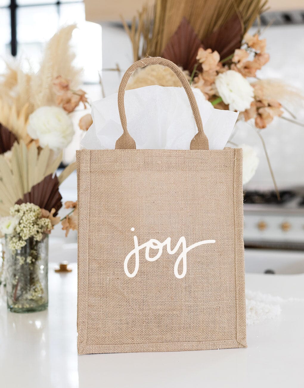 Joy Reusable Gift Tote In White Font | The Little Market