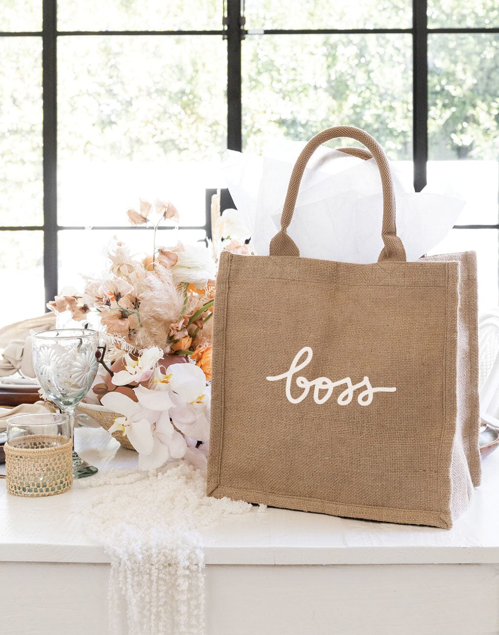 Large Boss Reusable Gift Tote In White Font | The Little Market