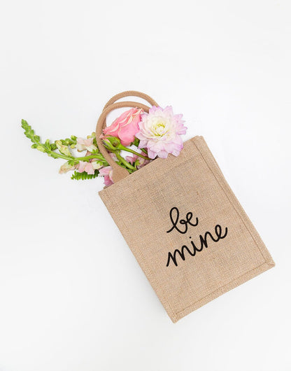 Medium Be Mine Purposefull Gift Tote In Black Font With Flowers Inside | The Little Market