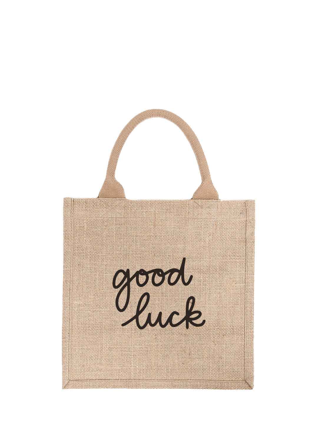 Large Good Luck Reusable Gift Tote In Black Font | The Little Market