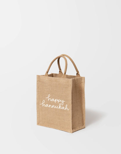 Medium Happy Hannukah Reusable Gift Tote In White Font | The Little Market