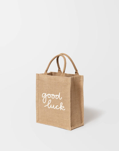 Medium Good Luck Reusable Gift Tote In White Font | The Little Market