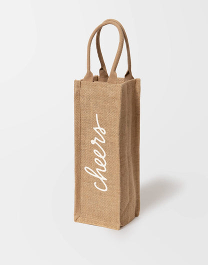 Style 1 Cheers Reusable Wine Tote In White Font | The Little Market