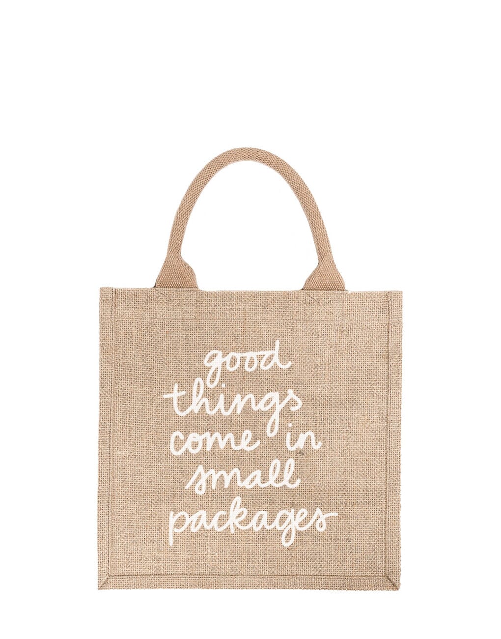 Large Good Things Come In Small Packages Reusable Gift Tote In White Font | The Little Market