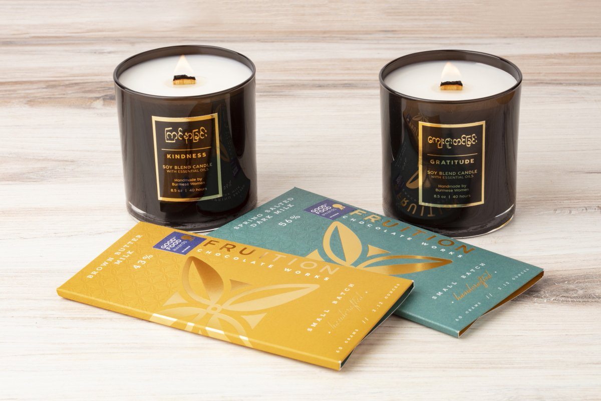 Artisanal Chocolate Gift Set with Orange Blossom &amp; Cedar Scented Candles