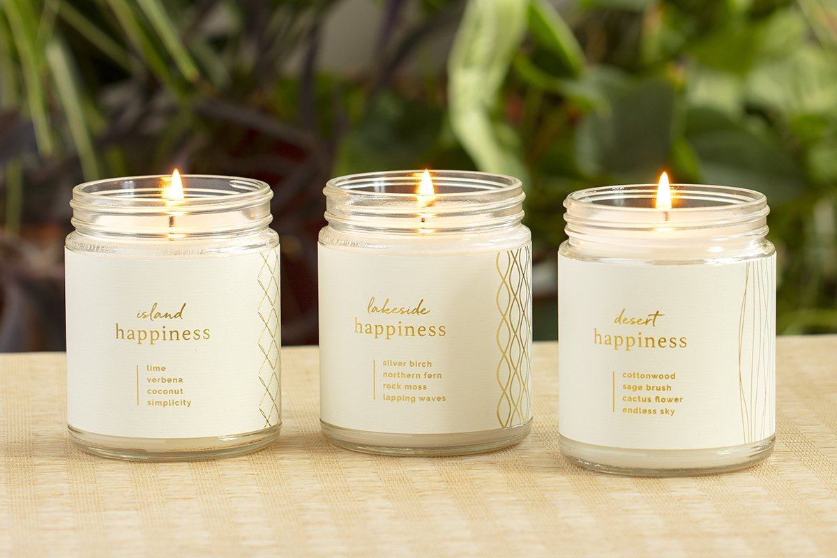 Island, Lakeside, Desert Happiness Candles - ethical candles and gifts that give back. Handmade with a purpose by women artisans.