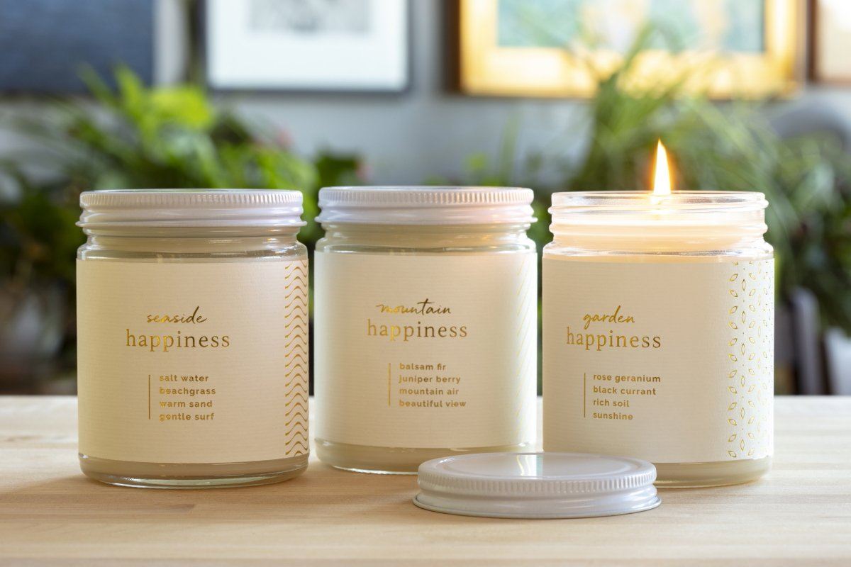 Seaside, Mountain, Garden Happiness Candle - Ethical candles and gifts that support women&