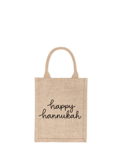 Small Happy Hannukah Reusable Gift Tote In Black Font | The Little Market