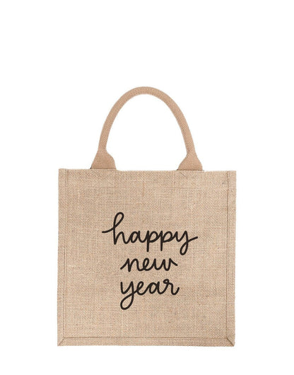 Large Happy New Year Reusable Gift Tote In Black Font | The Little Market