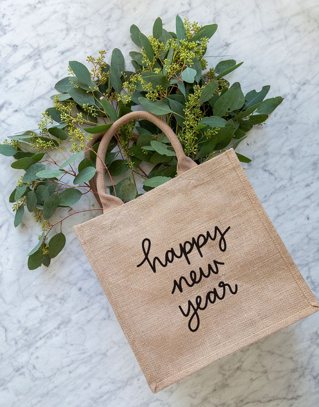 Large Happy New Year Reusable Gift Tote In Black Font | The Little Market
