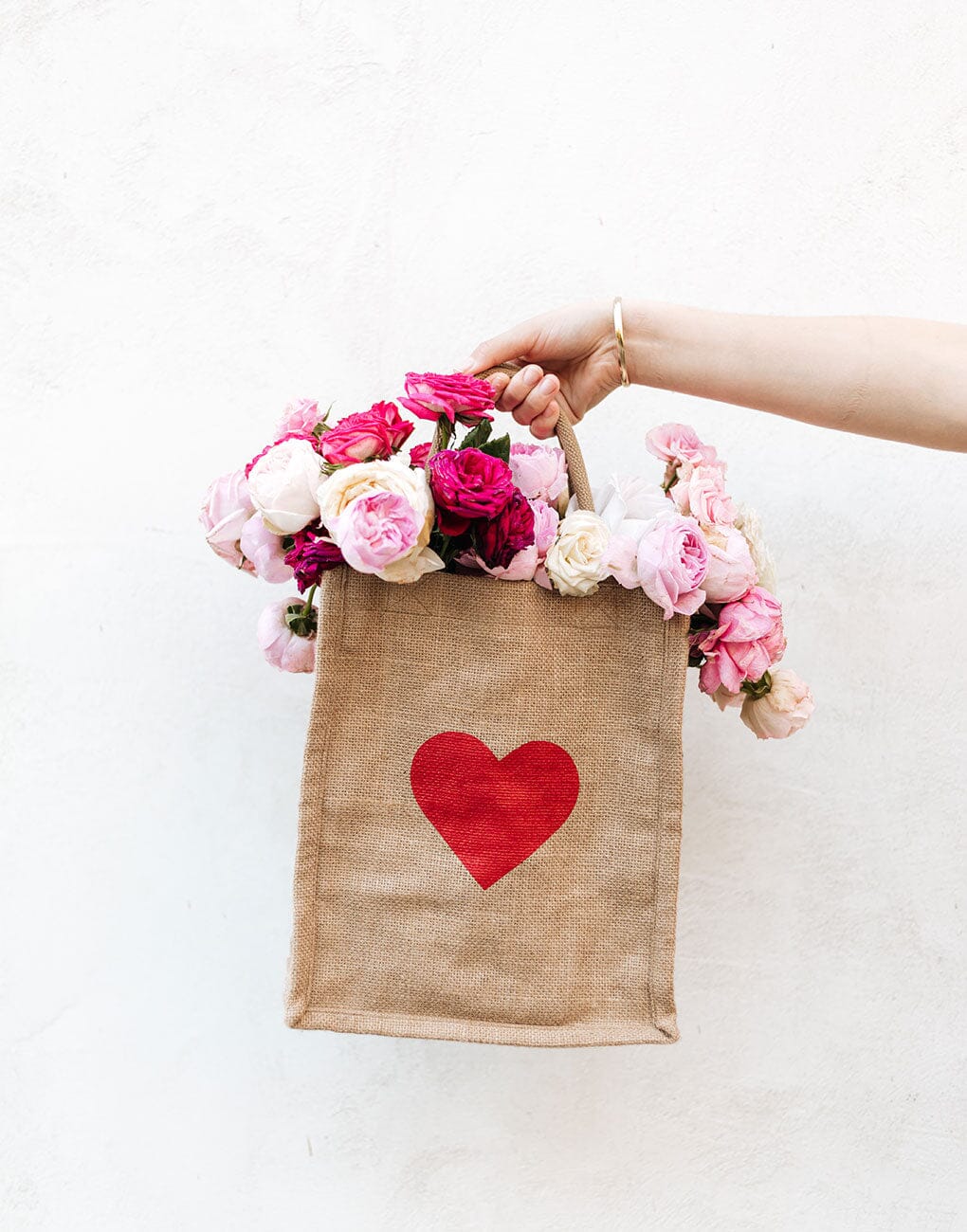 Red Heart Medium Gift Tote Bag with Flowers Inside | The Little Market