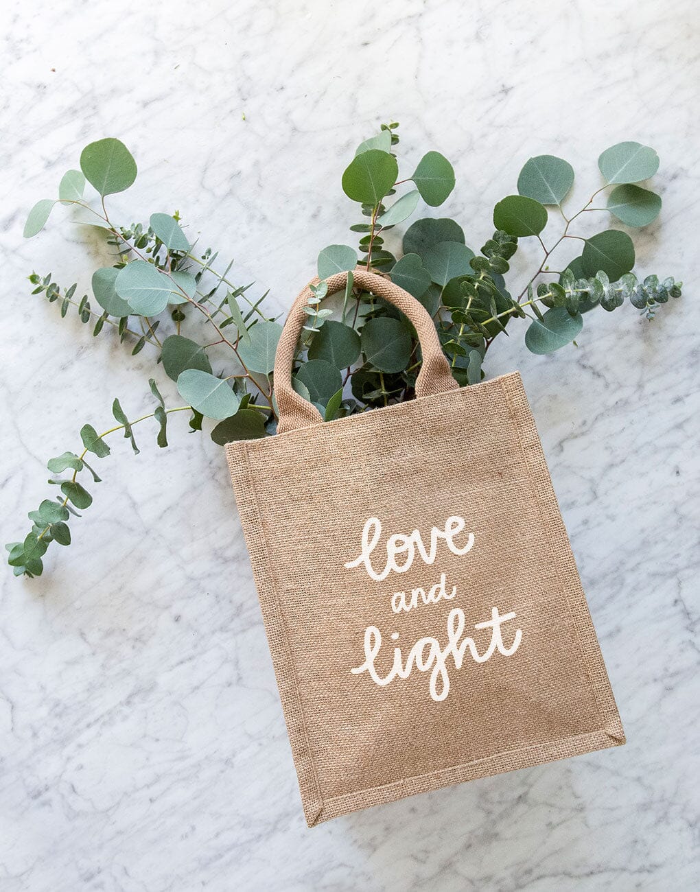 Medium Love And Light Reusable Gift Tote In White Font | The Little Market