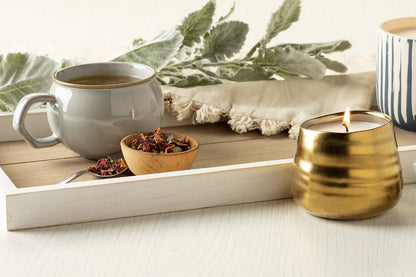 Ethically made Mezo soy candle with hand-blended herbal tea gift set.