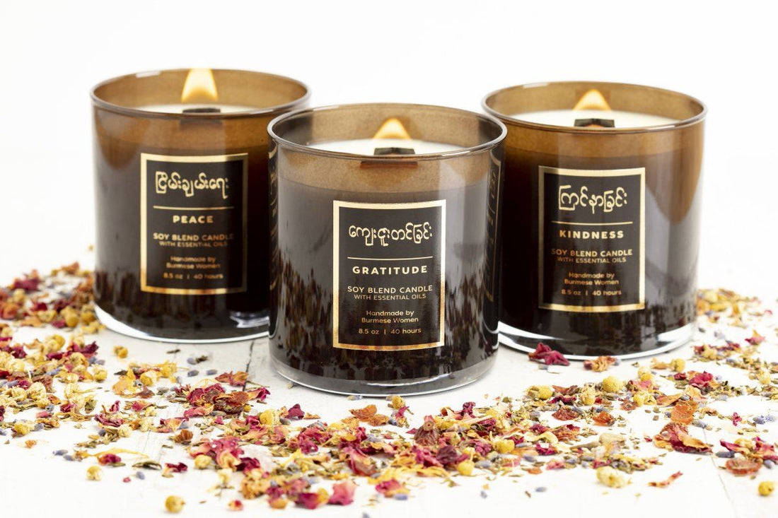 Handmade soy blend candles that give back to women artisans in the U.S.