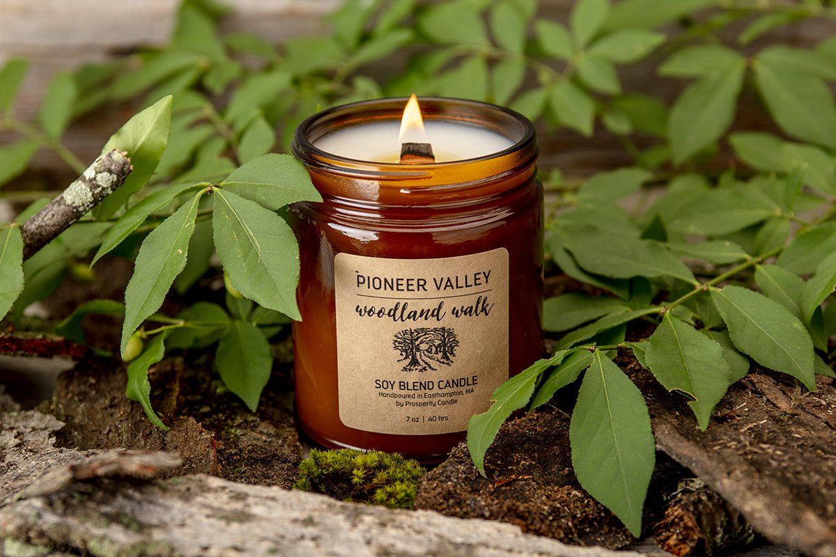 Pioneer Valley Woodland Walk Candle - Prosperity Candle handmade by women artisans fair trade soy blend candles