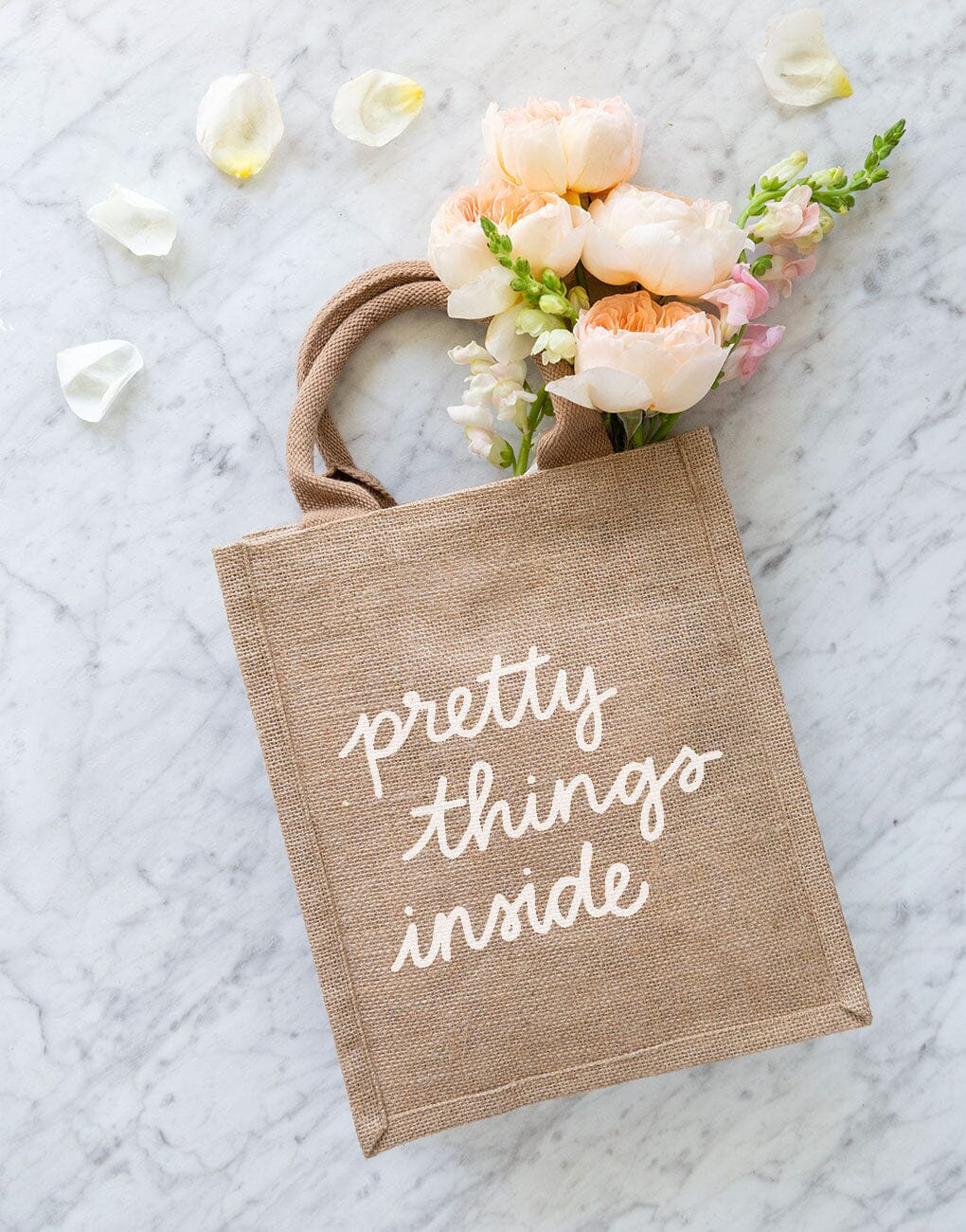 Medium Pretty Things Inside Reusable Gift Tote In White Font | The Little Market