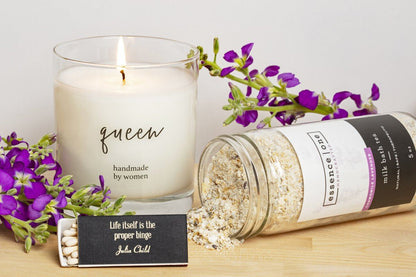 A feminist gift that gives back! Soy coconut blend candle paired with milk bath tea makes the perfect gift for Mother&