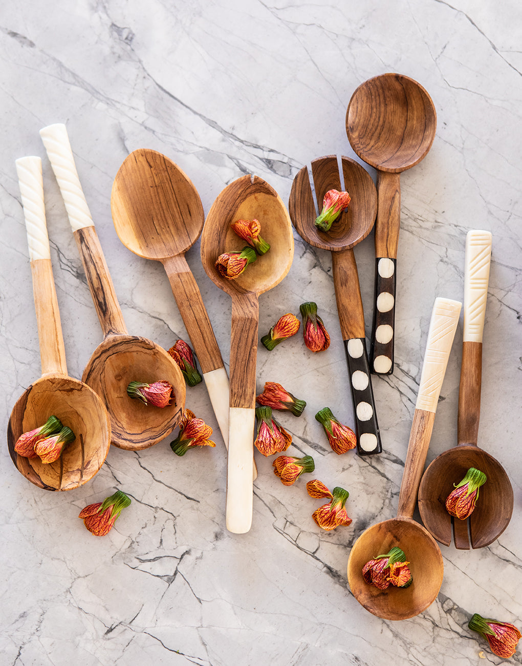 Zig Zag Bone &amp; Wood Salad Servers