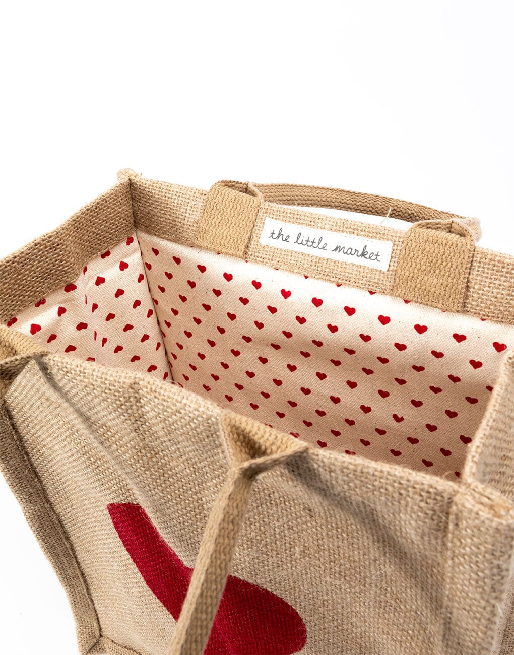 Red Heart Medium Gift Tote Bag with Red Heart-Dot Canvas Interior | The Little Market
